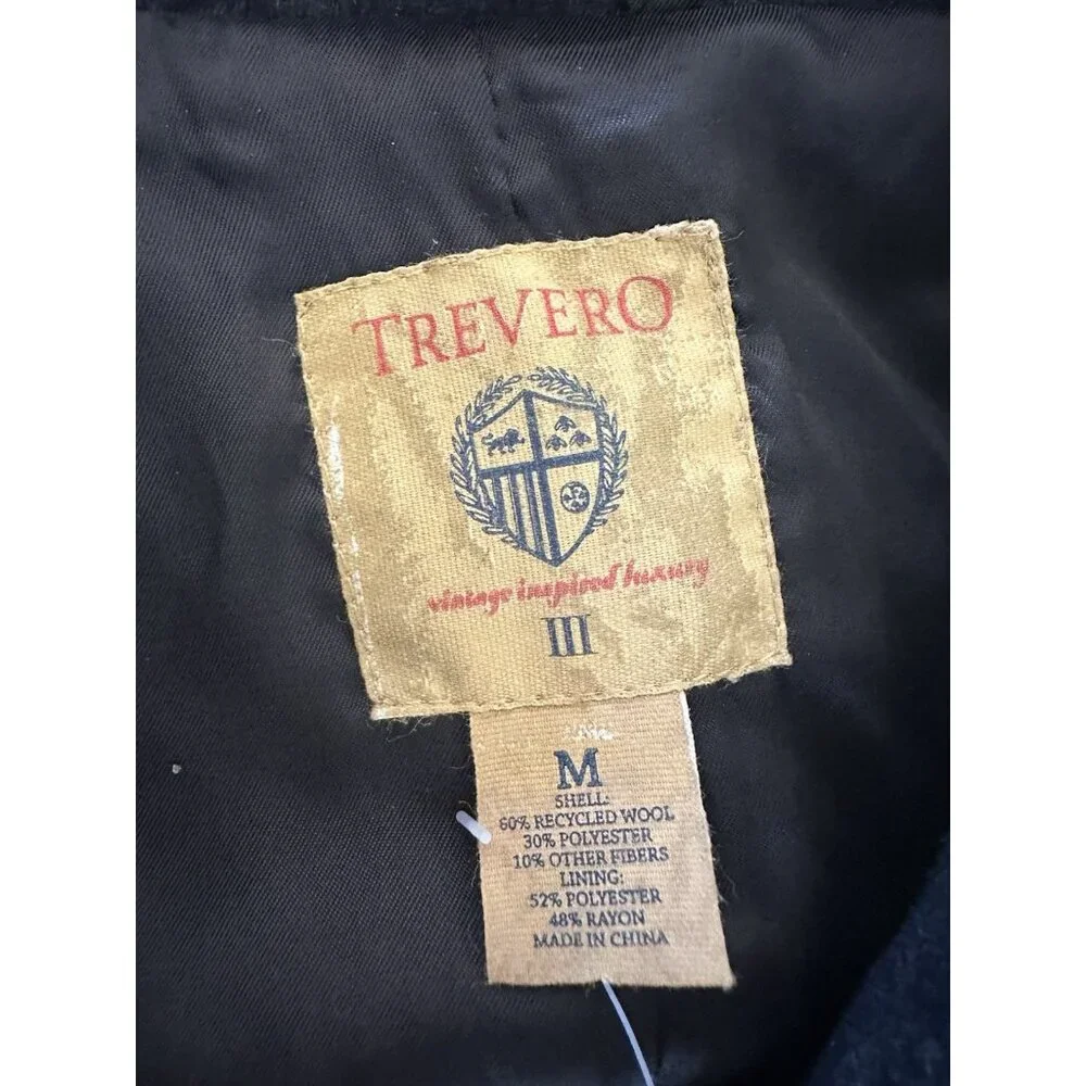 Trevero Men's Size Medium M Pea Coat Wool Blend Charcoal Gray Heavyweight Trendy